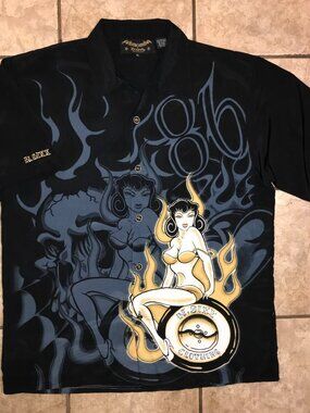 Men's Dragonfly x N. Sixx Nikki Pin Up Girl Short Sleeve Button Shirt-Size: XL